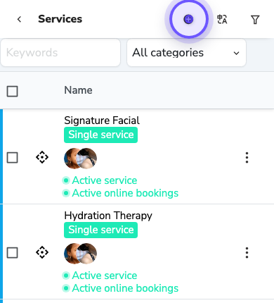 The plus button for a new service in the mobile services list