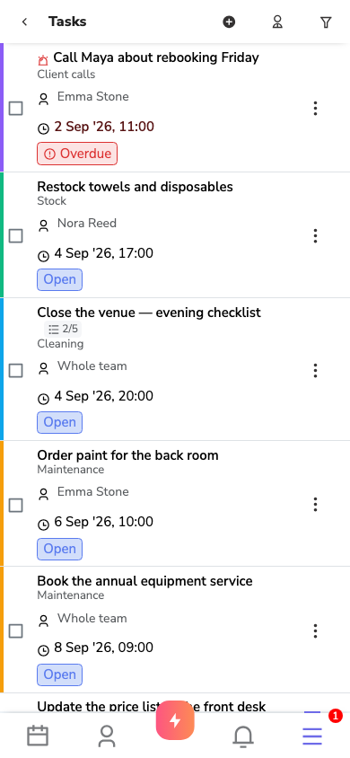 The task list on a phone with the plus button for a new task