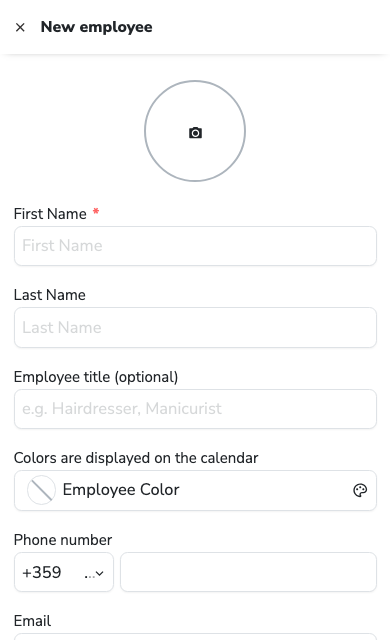 The top section of the new employee form in mobile view